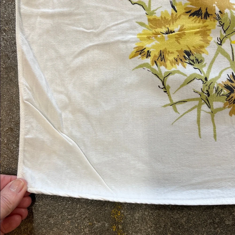 Vintage Floral Yellow & tan almost sq tablecloth  very soft & well loved, cotton